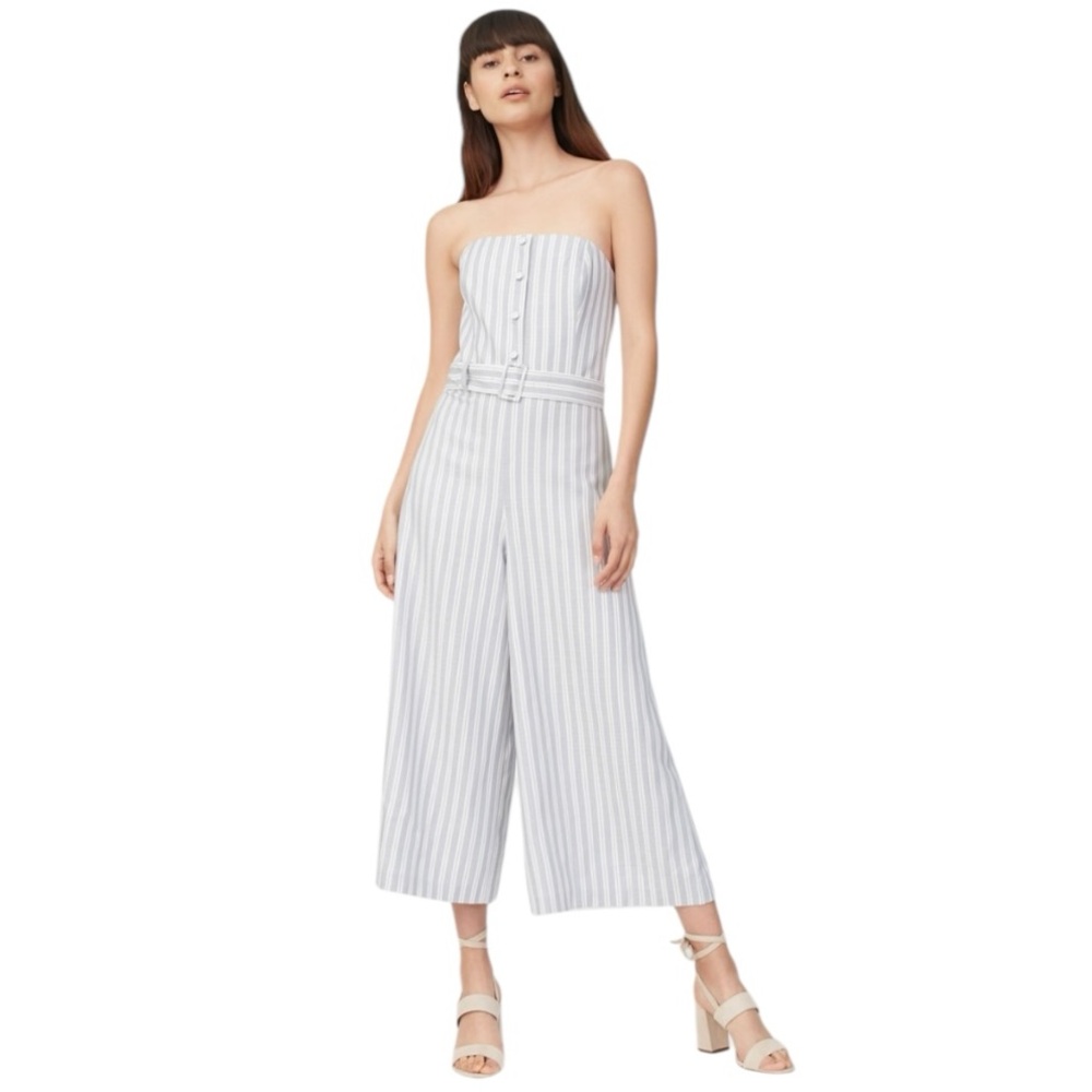 Club Monaco BLUE STRIPE ALBERRTAH JUMPSUIT Size 4 COASTAL CROPPED WIDE LEG EUC - Picture 3 of 8